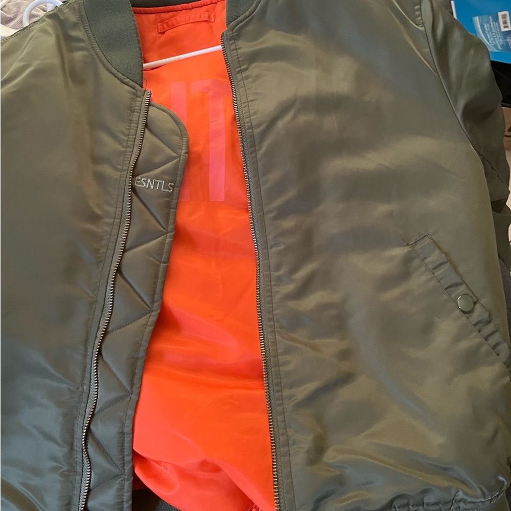 Esntls green bomber jacket worn like twice size large
